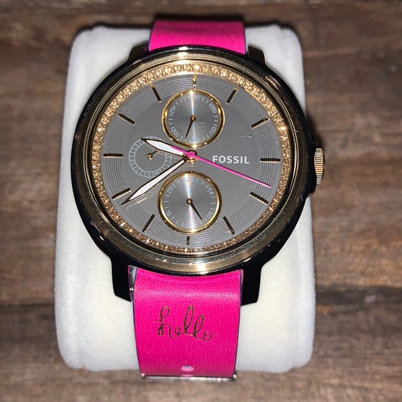 Fossil Accessories - Fossil Women’s Watch Rhinestones Pink Leather Strap